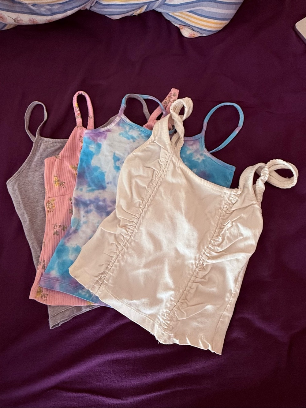 Set of 4 - Women’s White Ruched Strap Cami crop tops